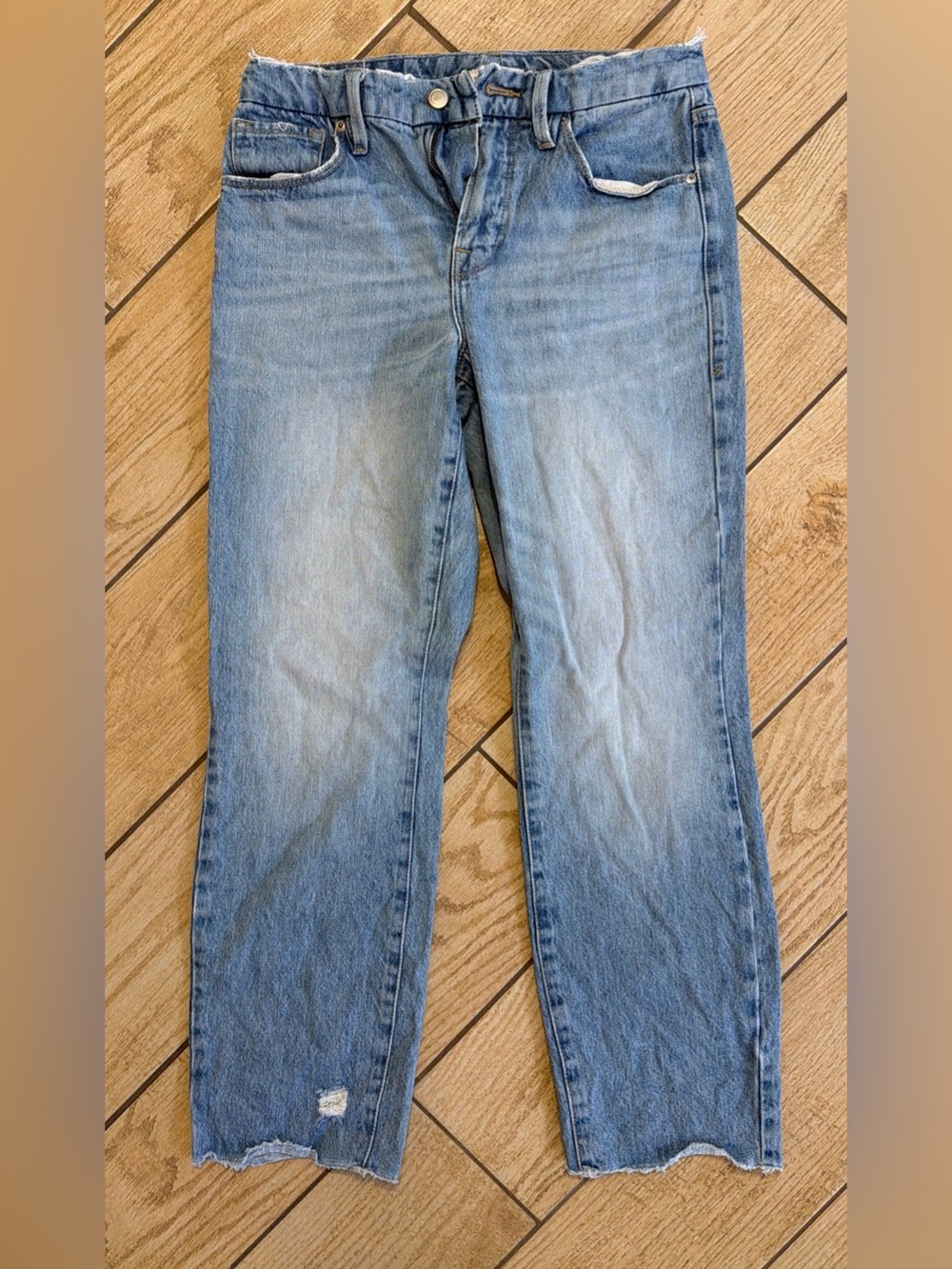 Good American Jeans Women’s 2 Blue Light Wash Straight Slim Distressed 25 Inseam